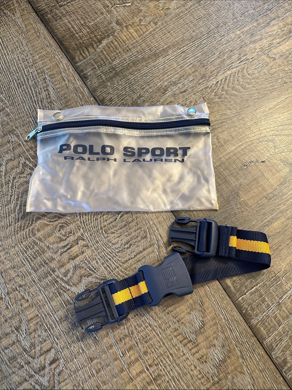 Polo by Ralph Lauren Clear Sport Pouch with Navy & Yellow luggage Strap